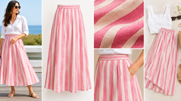 Catherine Skirt Carnation Coastal Stripe Jacquard