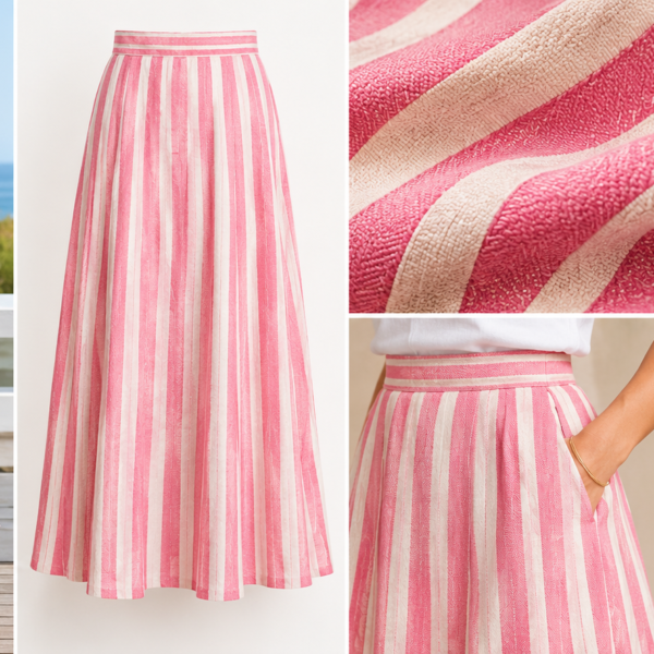 Catherine Skirt Carnation Coastal Stripe Jacquard