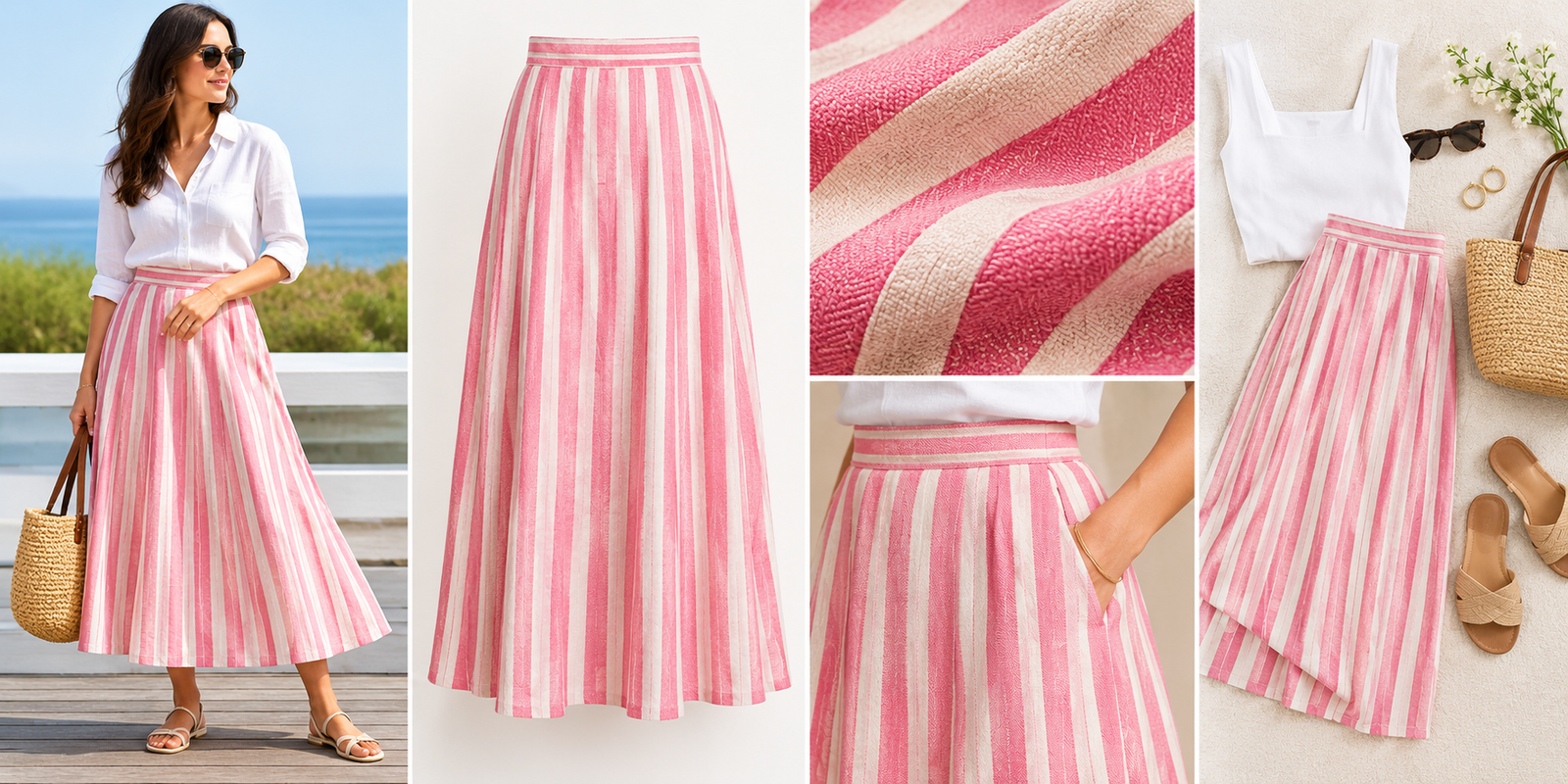 Catherine Skirt Carnation Coastal Stripe Jacquard