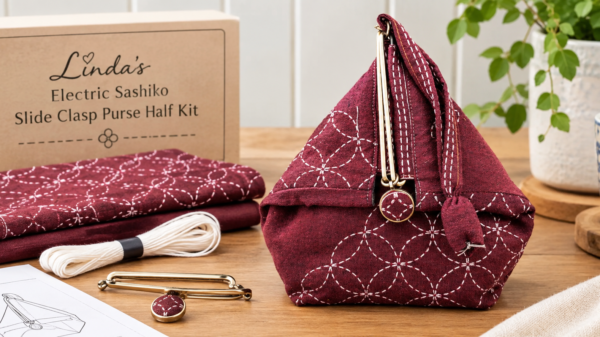 Linda's Electric Sashiko Slide Clasp Purse Half Kit