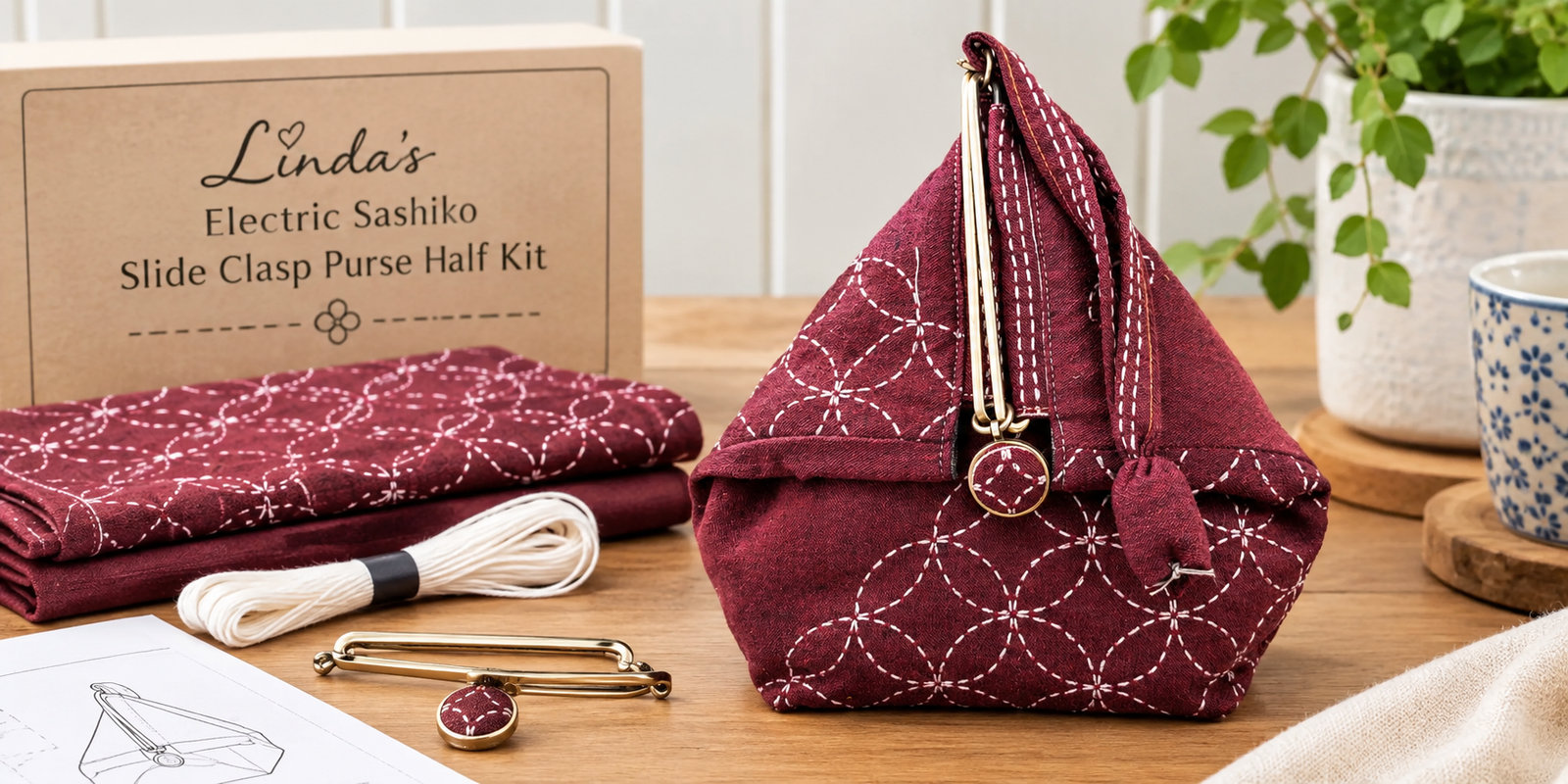 Linda's Electric Sashiko Slide Clasp Purse Half Kit
